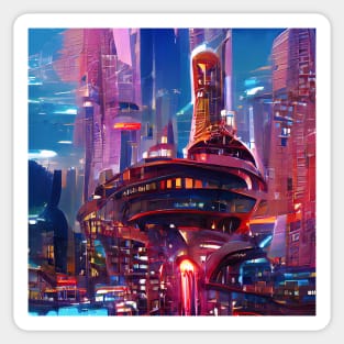 Futuristic Cyberpunk Cityscape Sticker